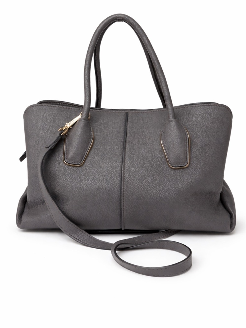 Tod’s Gray Pebbled Leather Satchel Crossbody Bag  Top Handle Designer